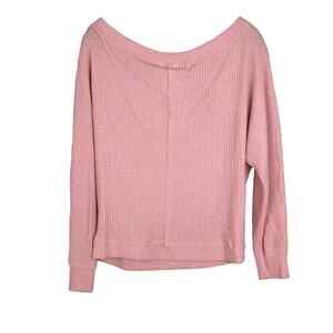 Caslon Womens Small Blush Pink Thermal Top Boat Neck Dolman Sleeve Waffle Knit
